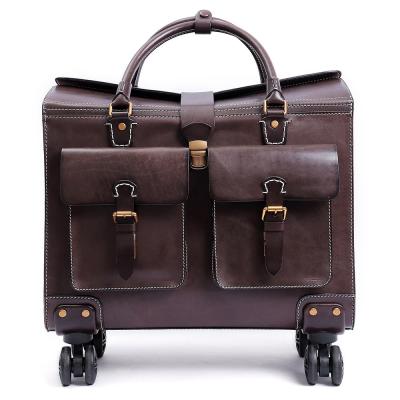 China Fashion / Vintage Vegetable Tanned Leather Case 19 Inch Trolley Luggage Bag Carry On Type Luggage And Suitcase for sale