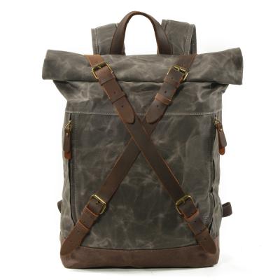 China Crazy waxed horse leather canvas backpack anti-theft vintage for sale