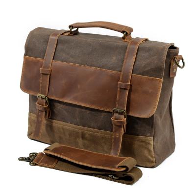 China Vintage / Fashion 15.6 Inch Waterproof Vintage Canvas Genuine Leather Waxed Briefcase for sale