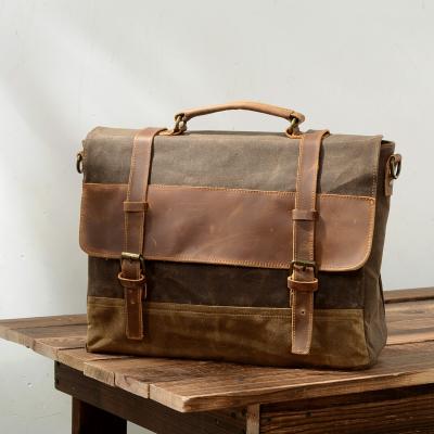 China Vintage / Fashion Waterproof Satchel Computer Postman Vintage Canvas Cross - Body Messenger Bag Leather Laptop Briefcase for sale