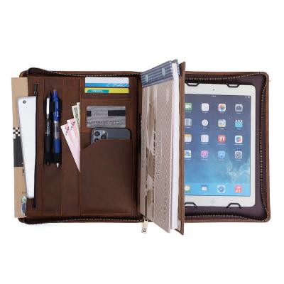 China Vintage/Retro Zippered Top Layer Leather Organizer Document Resume Folder Padfolio Business Leather Folder for sale