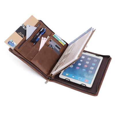 China Executive Vintage / Retro Zippered Leather iPad Holder Documents Organizer Diary /Portfolio Folder for sale