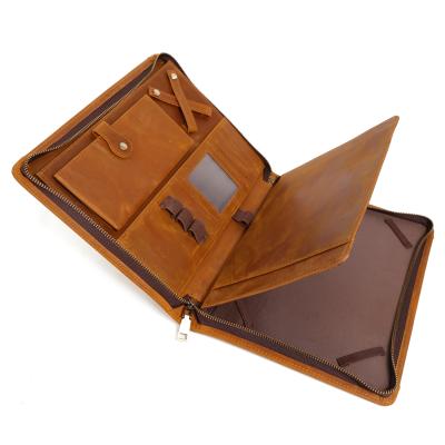 China Vintage / Retro / Fashion Genuine Leather Folder For Men And Women - Multi Pocket Padfolio Folder for sale