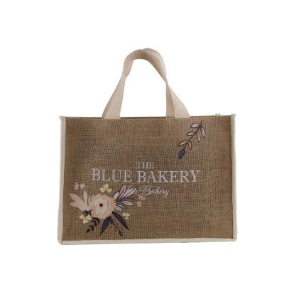 China Custom Logo Eco Friendly Laminated Jute Tote Reusable Logo Large Burlap Shopping Bags for sale