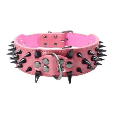 China Reflective High Quality PU Leather Large Dog Collar With Studded Black Pointed Spikes For Large Dog Mastiff for sale