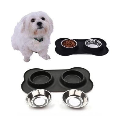 China New Viable Cat and Dog Food Stainless Steel Siamese Double Bowl Dog Drinking Water Pet Dismountable Bowl Large for sale