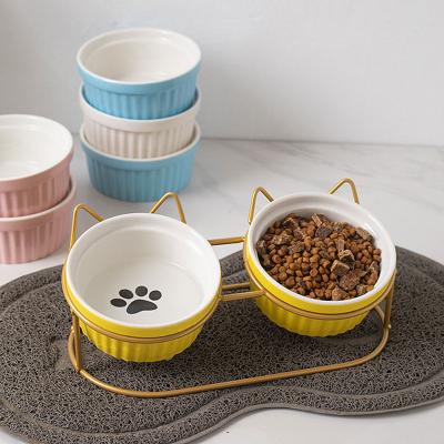 China Sustainable Pet Bowl Ceramic Cat and Bowl Double Color Dog Basin Water Feeding Basin Glazed Bowl Pet Products for sale