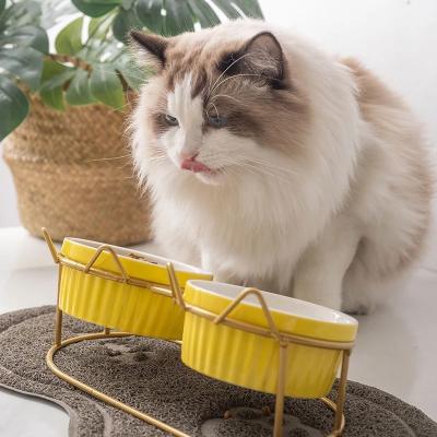 China Sustainable Pet Bowl Ceramic Cat and Bowl Double Color Dog Basin Water Feeding Basin Glazed Bowl Pet Products for sale