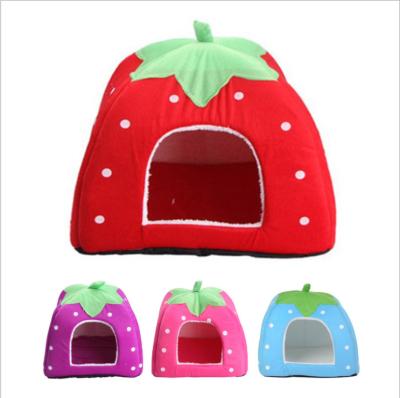 China Strawberry Design Dog Stuffed Cute Comfortable Foldable Cat House Small Pet Nest Soft Pet House for sale