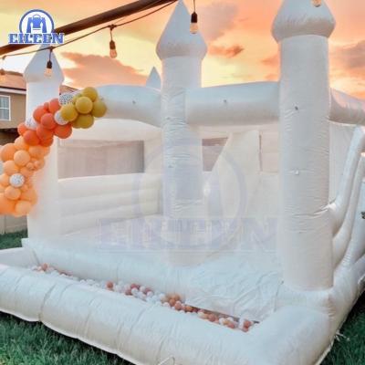 China Ourdoor inflatable toys in stock hot sales white bounce house with ball mine castle white bounce house with slide bouncy combo for kids for sale