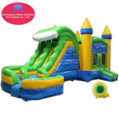 China New Design Ourdoor Inflatable Toys Blue And Green Propeller Bounce House Wet Or Dry Combo Bouncy House Commercial Water Slide Inflatable for sale