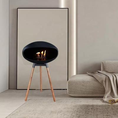 China Latest Design 2022 Cocoon Sphere Shape Real Fire Eco Fireplace Chinese Oval Ethanol Fireplace Indoor Free Standing Fireplace for sale