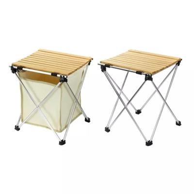 China Chinese Hot Sale Mini Aluminum Tube Wooden Top Camping Foldable Picnic Table With Pocket for sale