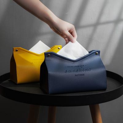 China Novelty Minimalist Design Elegant PU Tissue Leather Box For Napkin Paper for sale