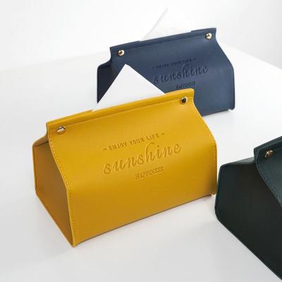 China 2021 Minimalist Rectangular Facial Tissue Box Lid PU Leather Tissue Box Holder for sale