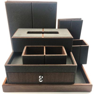 China Hotel Home Office Restaurant Hotel Supplies Brown Leather Accessories Set For Hotels for sale