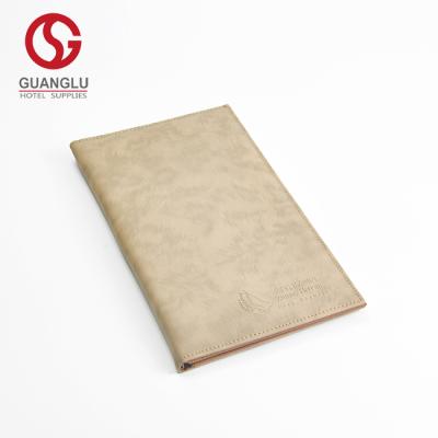 China Stylish Custom PU Hotel Logo Leather Guest Directory Room Service Folder for sale