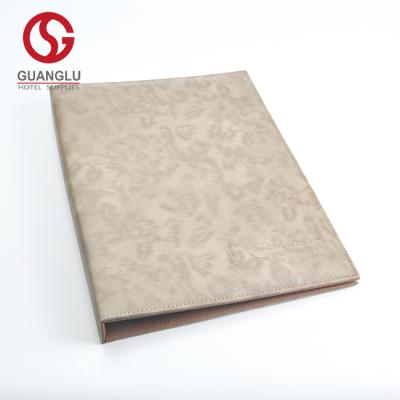 China Stylish Popular Luxury 5 Star A4 Restaurant Menu Book Folder PU Leather For Hotels for sale