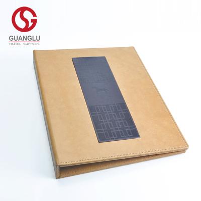 China Elegant Luxury Hotel A4 Size Leather Guest Directory 5 Star Leather Folder With 3 Ring Binder for sale