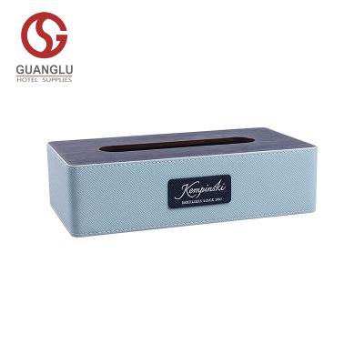 China Hotel Restaurant Home Office OEM ODM Blue Rectangular PU Leather Tissue Box With Logo Customized for sale