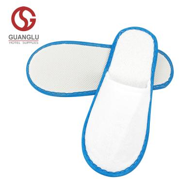 China Custom Travel Hotel SPA Airline Home Airbnb Blue Colors Terry Washable Disposable Hotel Slipper Disposable for sale