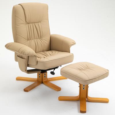 China Hot Sale Convertible PU Leisure Office Chair For Living Room Home Furniture Adjustable Backrest Lazy Recliner With Solid Wood Leg for sale