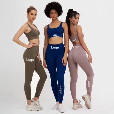 China Logo Women Seamless Fitness Wear Sports Wear Yoga Bra Sets Breathable Custom Active Workout Clothing High Waist Leggings Yoga Sets for sale