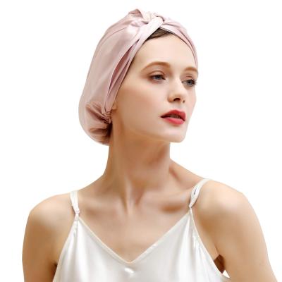 China Slik Hood Turban Hat 19 Momme Mulberry 100% Mulberry Turban with Elastic Band Double Layer 6A-Grade Sleep Hat 100% Pure Silk Natural Silk Night Hood for sale