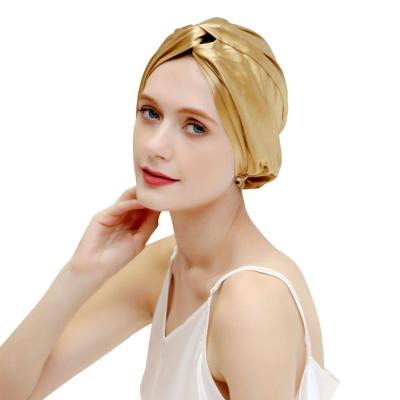 China Custom Made 100% Mulberry Silk Hoods 16 Logo Double Layer Silk Turban Hat Hoods 6A-Grade Momme Cloth Sleeping Night Mulberry Silk Turban Hat For Women for sale