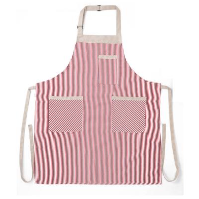 China New China Manufacturer Kitchen Aprons Striped Polyester Cotton Anti-fouling Apron With Pockets for sale