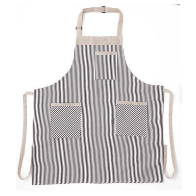 China Hot Factory Sales Modern Design Stripe Cotton Apron Polyester Cotton Apron Anti-fouling With Pockets for sale