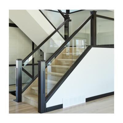 China Modern Aluminum Semi Frameless Balcony Modern Aluminum Glass Post Railing Stair Railing Stair Safety Villa Glass Railing for sale