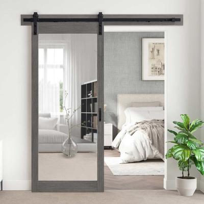 China Modern Interior Waterproof Manual Bathrooms Barn Doors Hidden Track Mirrored Aluminum Tempered Glass Sliding Barn Door for sale