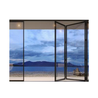 China Interior thin frameless aluminum sliding aluminum glass bi-folding door sound insulation balcony folding doors accordion door for sale