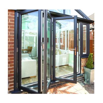 China Large New Design Modern Luxury Sound Insulation Aluminum Hollow Tempered Glass Double Glazed Bi-folding Doors Sliding Windows Doors for sale