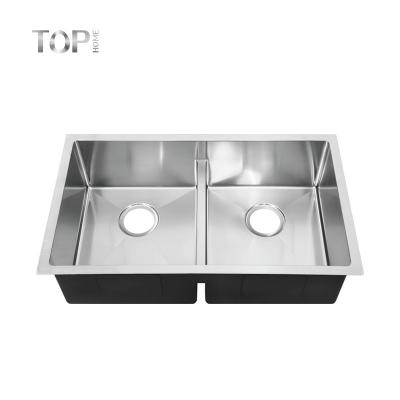 China Modern Cupc 304 Sink Handmade Workstation Kitchen Double Bowl Undermount Sink for sale