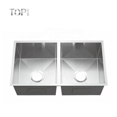 China Modern Industrial Style UnderMount Bathroom Vanity Table Double Bowl Stainless Steel Sink for sale