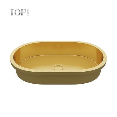 China Modern New Product Lavatory Undermount Install Single Bowl Gold Vessel Sink For Shopping Mall for sale