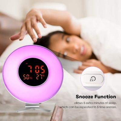 China CREATIVE Temperature Humidity Monitor Snooze Function Sunrise Wake Up Light Alarm Clock for sale