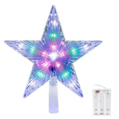 China Star Five Multicolor Flashing Battery Operated Tree Christmas Star Topper LED Light 9.4 Inch Star Pentagon Star Christmas Tree Topper Decoration for sale