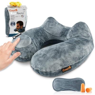 China Air Inflatable Neck Soft Compact Lightweight Travel Head Pillow Eye Mask Vibrating Folding Cervical Kit for sale