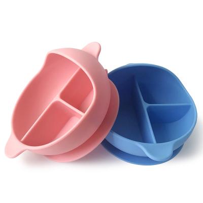 China Eco-friendly Disposable cuenco de silicona con tapa Non-Toxic Strong Suction Divided Baby Feeding Bowl Set With Lid for sale