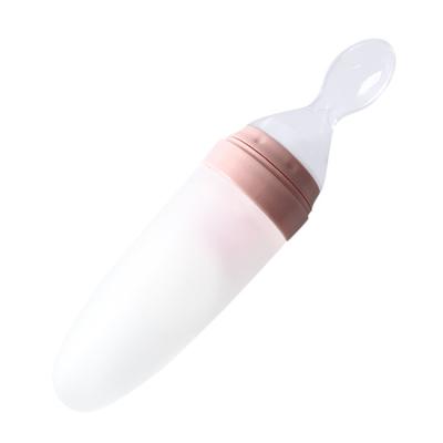 China BPA Free Baby Bottle Safety Silicone Fruit Dropshipping Food With Spoon Rice Cereal Squeeze Milk Feeding Hands Free Bottle for sale