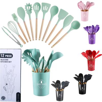 China Colorful silicone family kitchen tools utensils set kitchen cookware accessories 12 pcs kitchen ware set cookware viable for sale