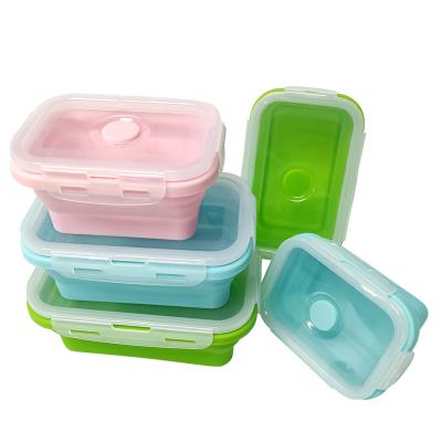 China Collapsible Silicone 4 Pcs Collapsible Food Sealed Well For Kids Bento Sandwich Boxes Silicone Lid Lunch Box for sale