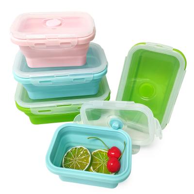 China Fiambrera de Silicona 4 Pcs Collapsible Folding Food Sealed Black Collapsible Silicone Bento Lunch Box for sale