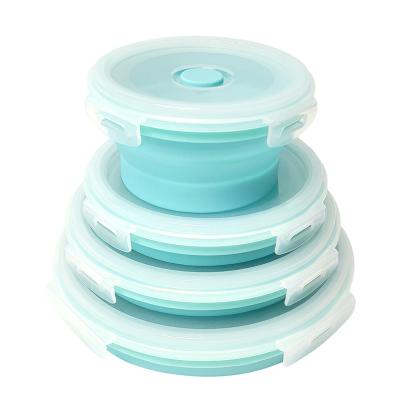 China Fiambrera de Silicona 4 Pcs Collapsible Foldable Food Sealed Well Sealed Lunch Box Storage Container Silicone Food Storage Containers for sale