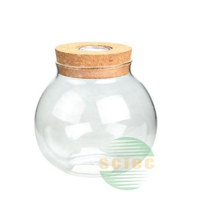 China Borosilicate Glass Sustainable Ball Shaped Food Storage Jar With Cork 500ml for sale