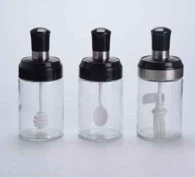 China 2022 Modern Hot Sales Kitchen Instrument Glass Bottle Ketchup Seasoning Honey Spice Jar With Spoon Oil Brush for sale