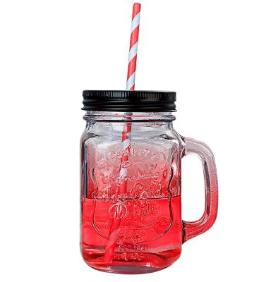 China 4oz 12oz 16oz Sustainable Interesting Colorful Glass Mason Jar With Metal Lid And Straws for sale